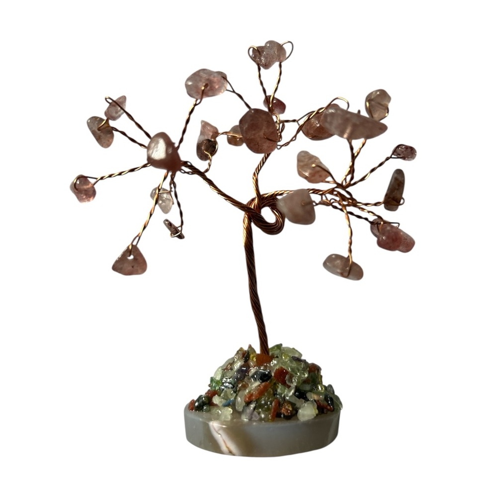 Natural Rose Quartz Copper Wire Wrapped Tree Of Life